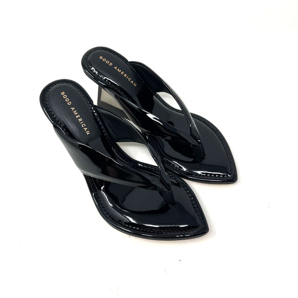 Good American Clear Wedge Black Sandal Heels Size 9 GA077P-X - Picture 5 of 5